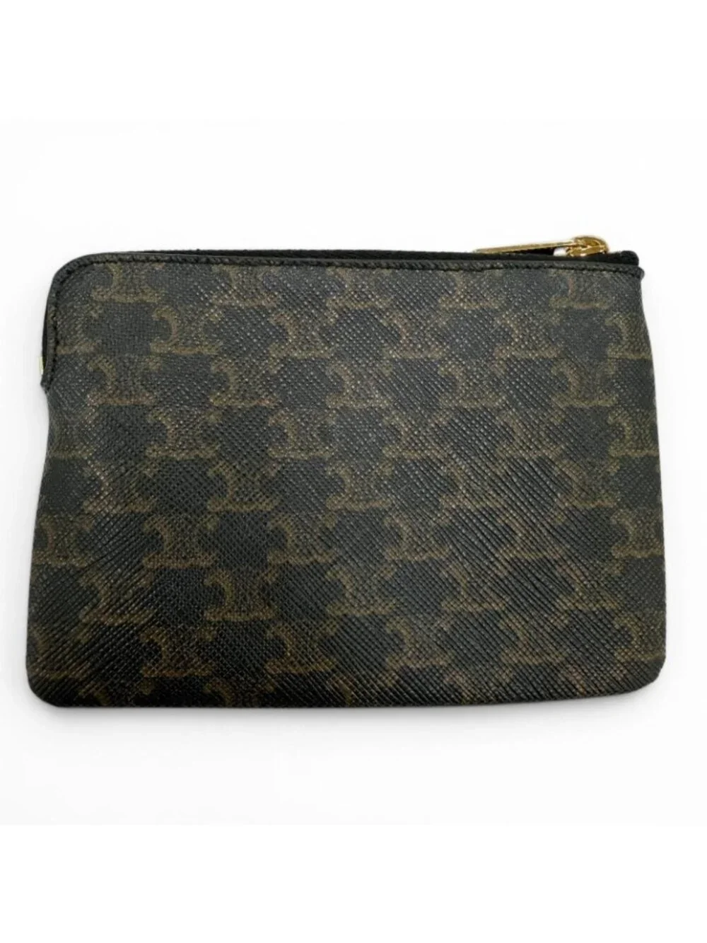 Celine Triomphe Canvas Key Ring Coin Case Black